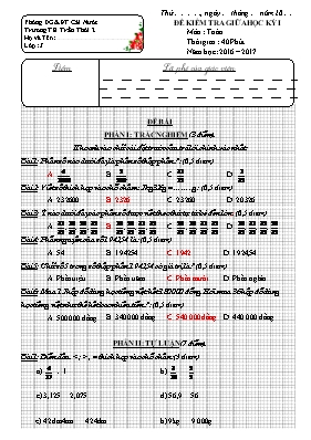 Đề kiểm tra giữa học kì I Toán, Tiếng việt lớp 5 - Năm học 2016-2017 - Trường Tiểu học Trần Thới 2